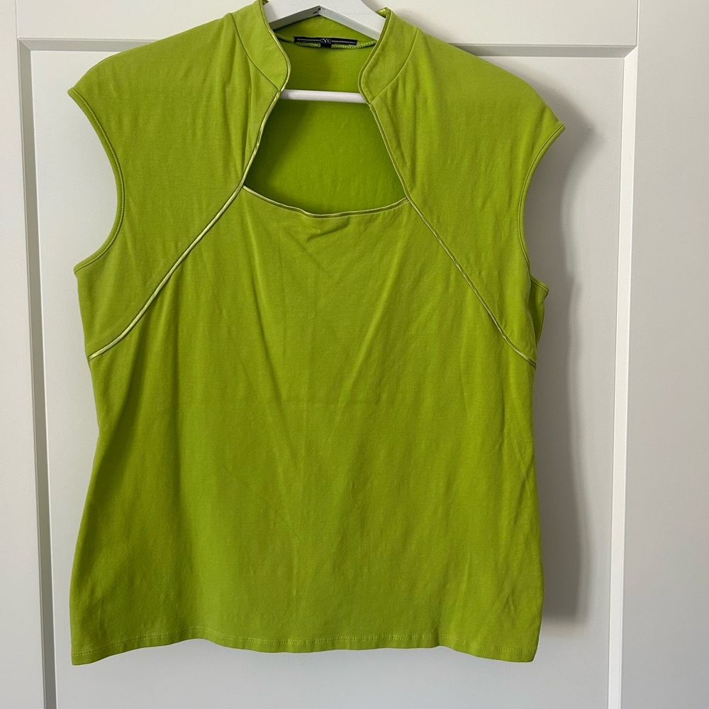 Vibrant Lime Green Cap Sleeve Top with Cut Out Design